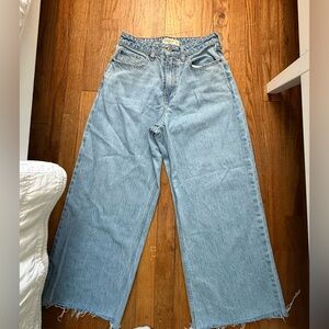 Abercrombie & Fitch Curve Love “The Crop Wide Leg High Rise” Light Blue
